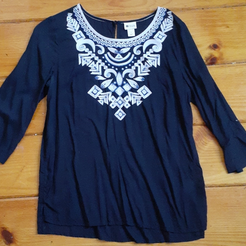Navy blue embroidered blouse, size - s